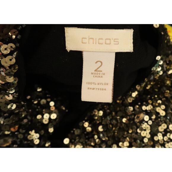 Chicos 2 Gold Sequin Rhinestone Cardigan Short Sleeve Bolero Jacket Large Party - Picture 6 of 8